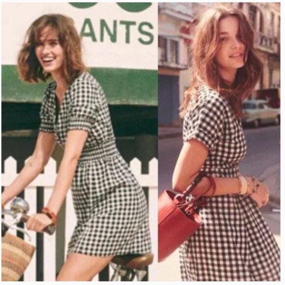 Sezane Sixtine Gingham Mini Dress Black White Plaid - Picture 3 of 10